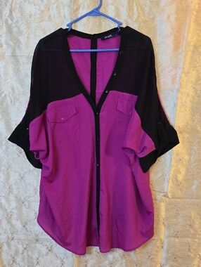 Eloquii Magenta Blouse with Black Trim